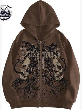 Men's Skull Graphic Zip Up Hoodie Long Sleeve Casual Streetwear Jacket